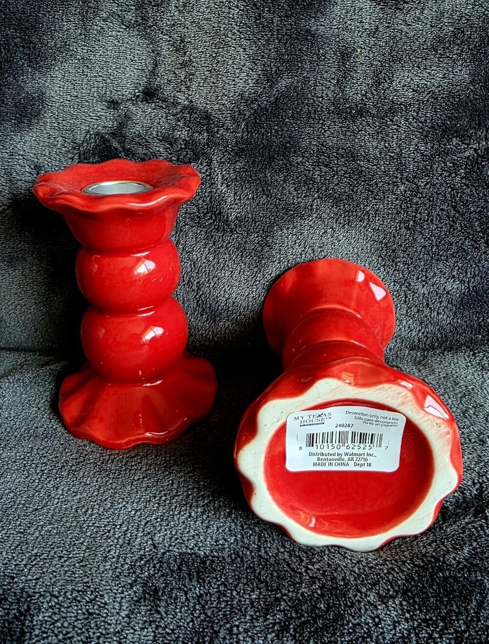 Bundle of 2 new Taper Candle Holder, Red 4.5